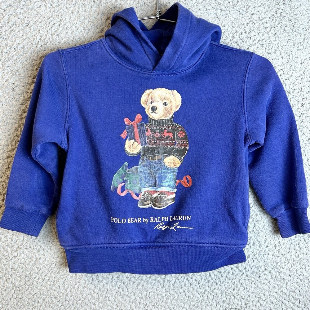 Polo Ralph Lauren Hoodie Size 2 Christmas POLO Bear Fleece Sweatshirt